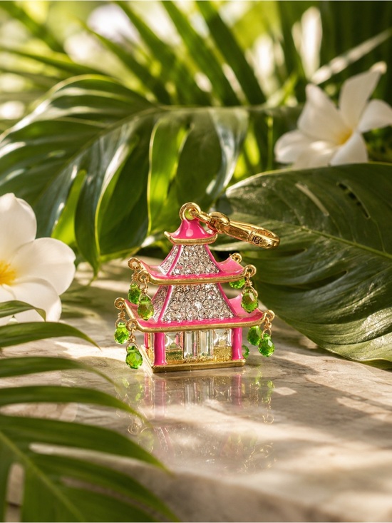Juicy Couture Jewelry - RARE Juicy Couture Pink Asian Pagoda Charm/Pendant w Green Crystal Drops